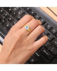 Handmade Rainbow Moonstone Ring - Gold Plated Sterling Silver Statement Gemstone Jewelry for Women