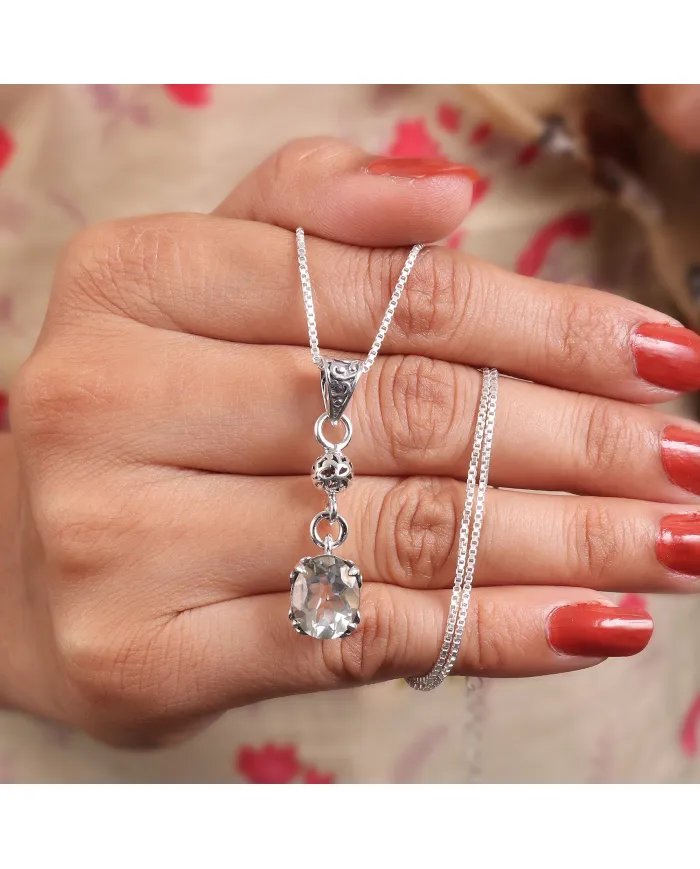 Green Amethyst Pendant Necklace – 925 Sterling Silver Charm Jewelry