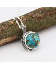 Natural Blue Copper Turquoise Pendant - Sterling Silver Handmade Snake Unisex Pendant