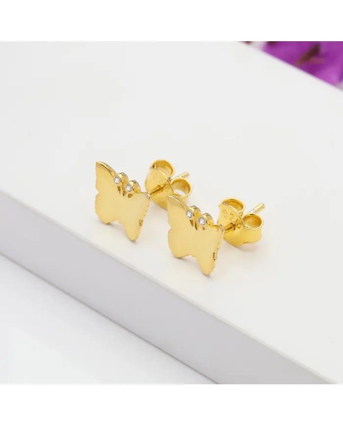Tiny Butterfly Stud Earrings – Gold Plated 925 Silver with Swarovski Crystals