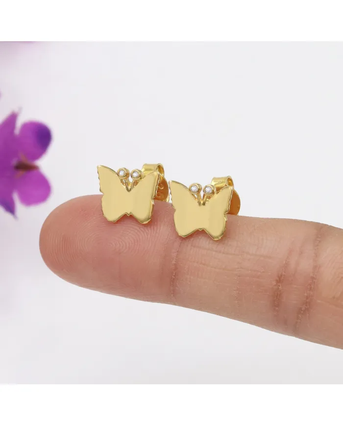 18K Gold Plated Moissanite Butterfly Stud Earrings Tiny Jewelry