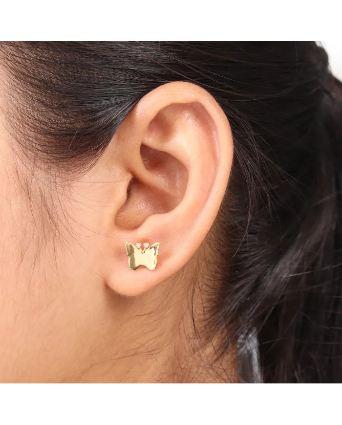 18K Gold Plated Moissanite Butterfly Stud Earrings Tiny Jewelry