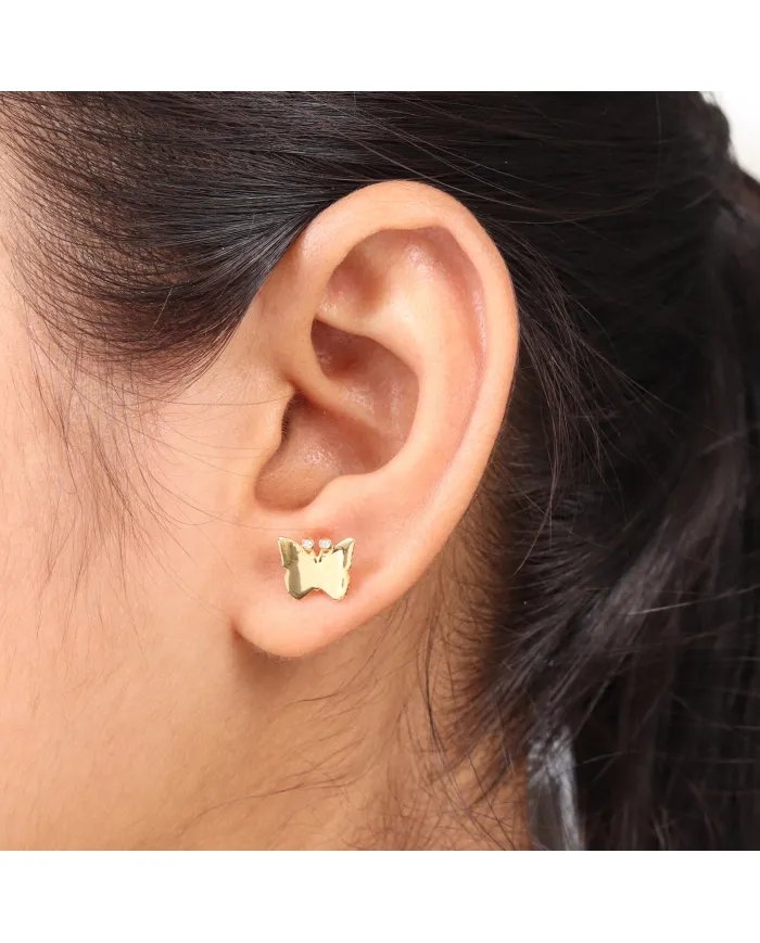 Tiny Butterfly Stud Earrings – Gold Plated 925 Silver with Swarovski Crystals