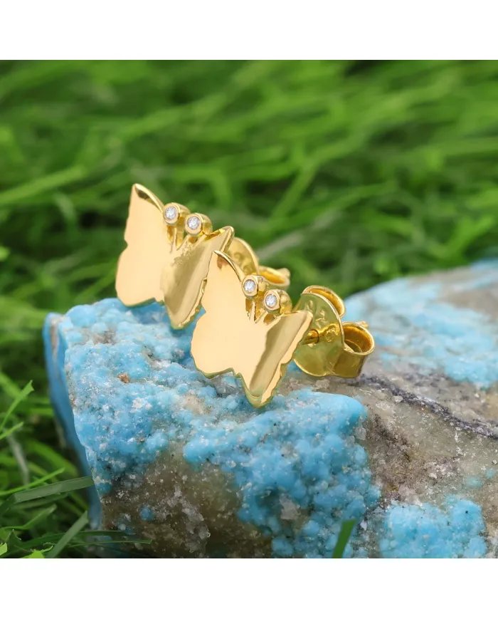 Tiny Butterfly Stud Earrings – Gold Plated 925 Silver with Swarovski Crystals