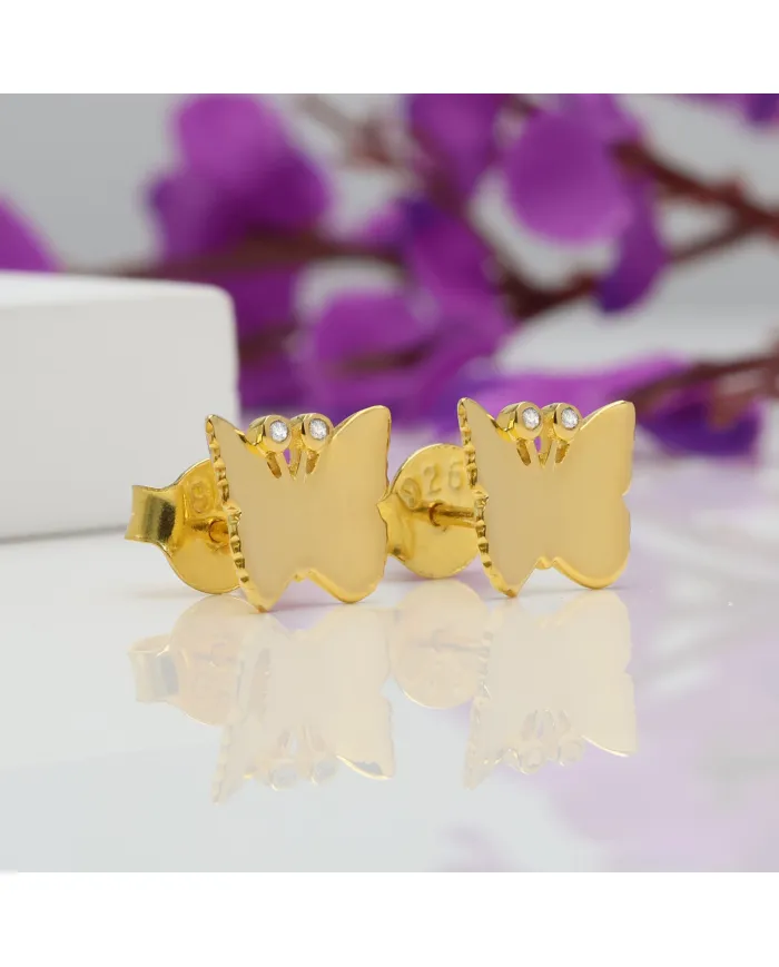 18K Gold Plated Moissanite Butterfly Stud Earrings Tiny Jewelry
