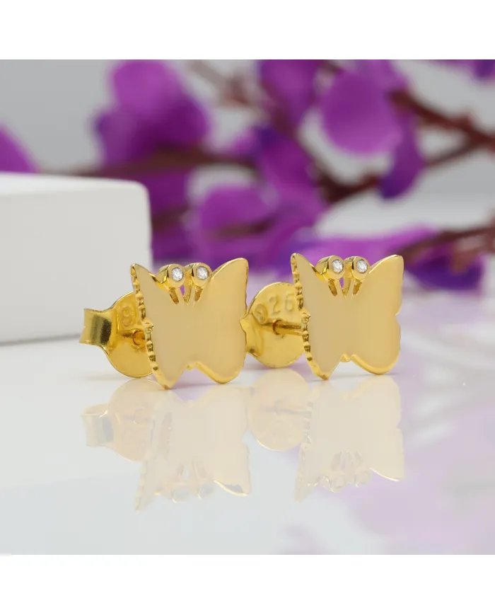 Tiny Butterfly Stud Earrings – Gold Plated 925 Silver with Swarovski Crystals