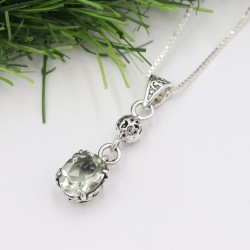 Prasiolite Necklace, Green Amethyst Pendant, Silver Pendant, Charm Pendant, February Birthstone, Dainty Chain Pendant for Women