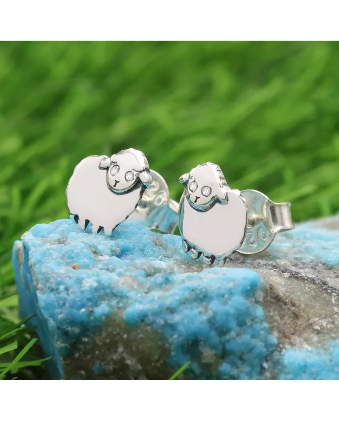 Cute Sheep Stud Earrings - Sterling Silver Gold Plated Swarovski Crystal Jewelry