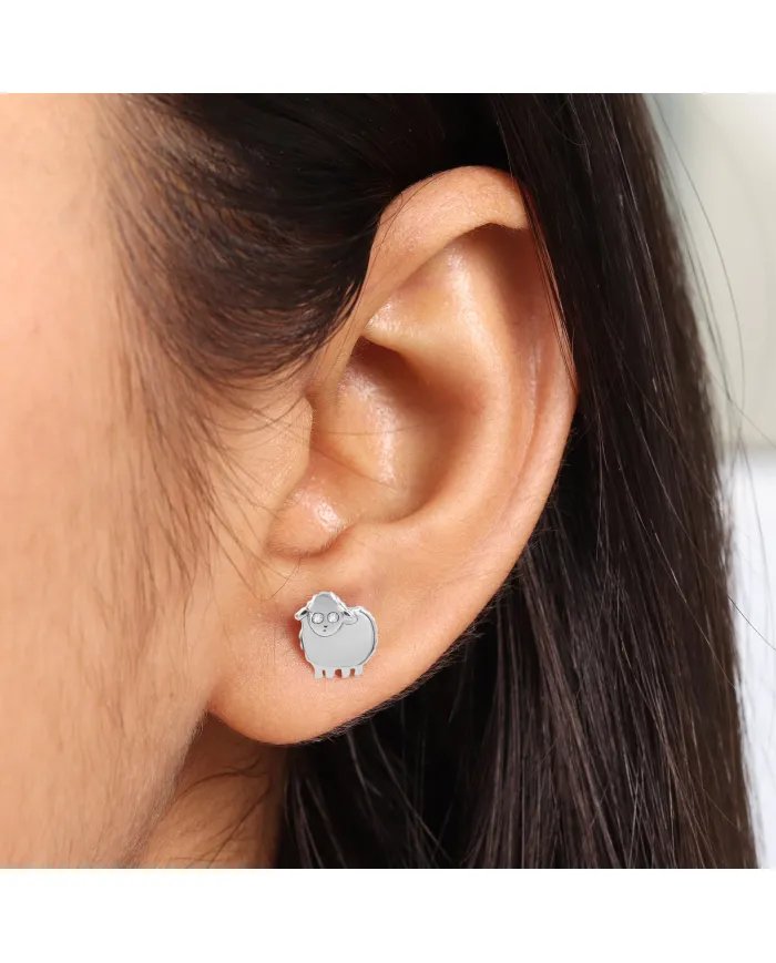 Moissanite Cute Sheep Stud Earrings – 925 Sterling Silver Animal Jewelry