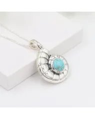 Arizona Turquoise Spiral Shell Pendant – 925 Sterling Silver Gemstone Jewelry