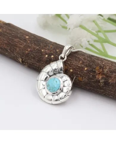 Arizona Turquoise Spiral Shell Pendant – 925 Sterling Silver Gemstone Jewelry