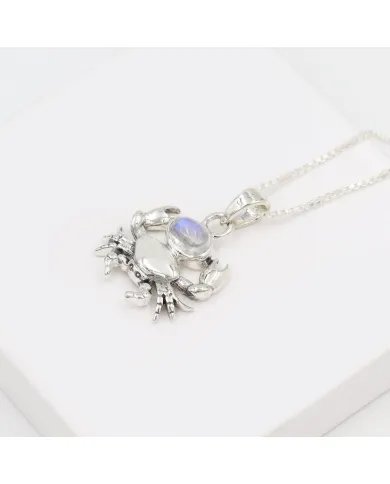 Rainbow Moonstone Crab Pendant - 925 Sterling Silver Jewelry