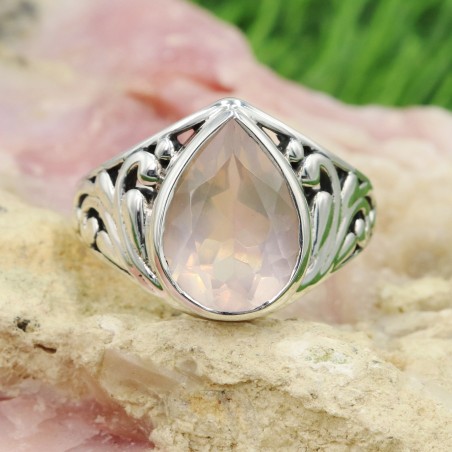 Rose Quartz Ring, Pear Shape Ring, Sterling Silver Ring, Promise Ring, Engagement Ring, July Birthstone, Designer Ring for Women