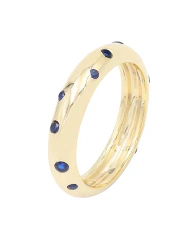 Cubic Zircon Tanzanite in Sterling Silver & Gold Plating - Handmade Dot Design Ring