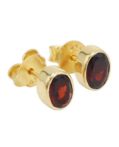 Garnet Stud Earrings - Gold Plated 925 Silver Minimalist Jewelry
