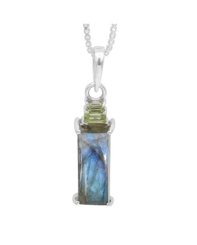 Labradorite Pendant Necklace with Peridot Accent – 925 Silver Jewelry