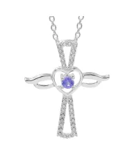 925 Silver Tanzanite & Swarovski Crystal Angel Wings Cross Pendant
