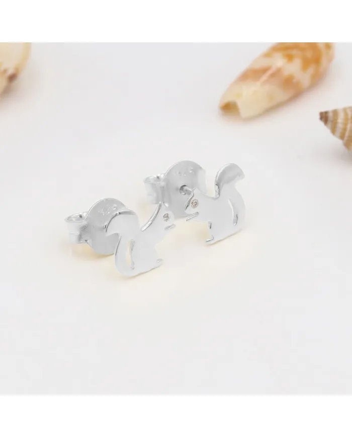 Squirrel Stud Earrings - 925 Sterling Silver Swarovski Crystal Jewelry