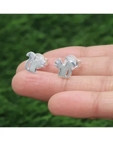 Moissanite Squirrel Stud Earrings - 925 Sterling Silver Animal Jewelry