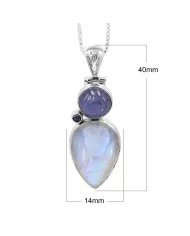 Rainbow Moonstone 925 Silver - Tanzanite and Iolite Gemstone Pendant