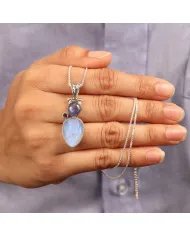 Rainbow Moonstone 925 Silver - Tanzanite and Iolite Gemstone Pendant
