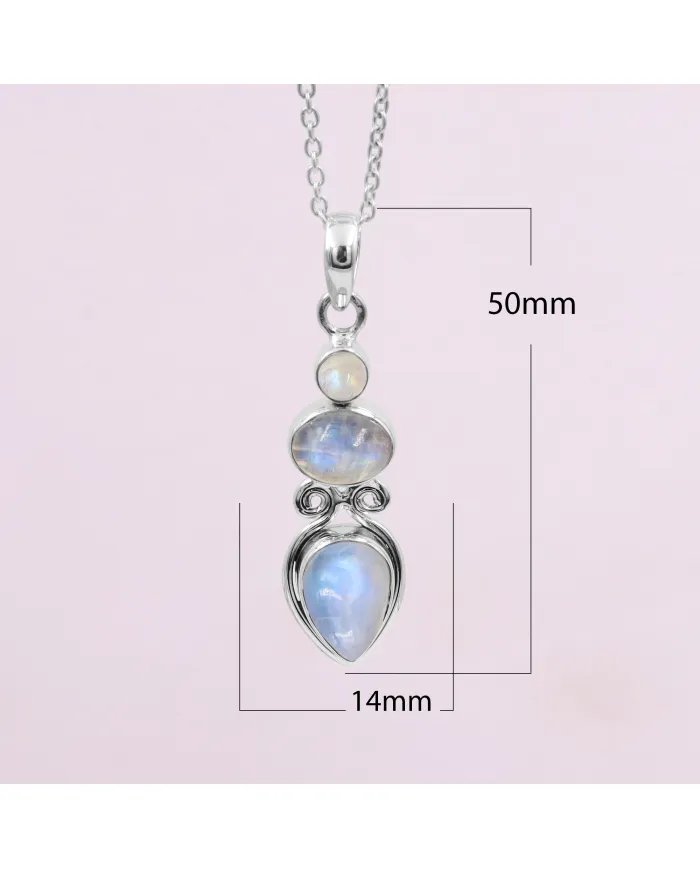 Rainbow Moonstone Pendant - Handmade 925 Silver Gemstone Jewelry