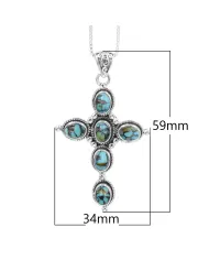 Tibetan Turquoise Cross Pendant - 925 Sterling Silver Necklace
