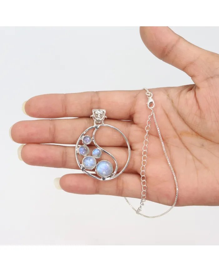 Rainbow Moonstone Pendant - 925 Sterling Silver Minimalist Necklace