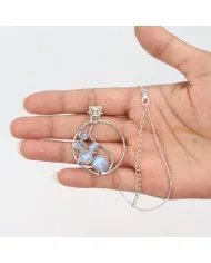Rainbow Moonstone Pendant - 925 Sterling Silver Minimalist Necklace