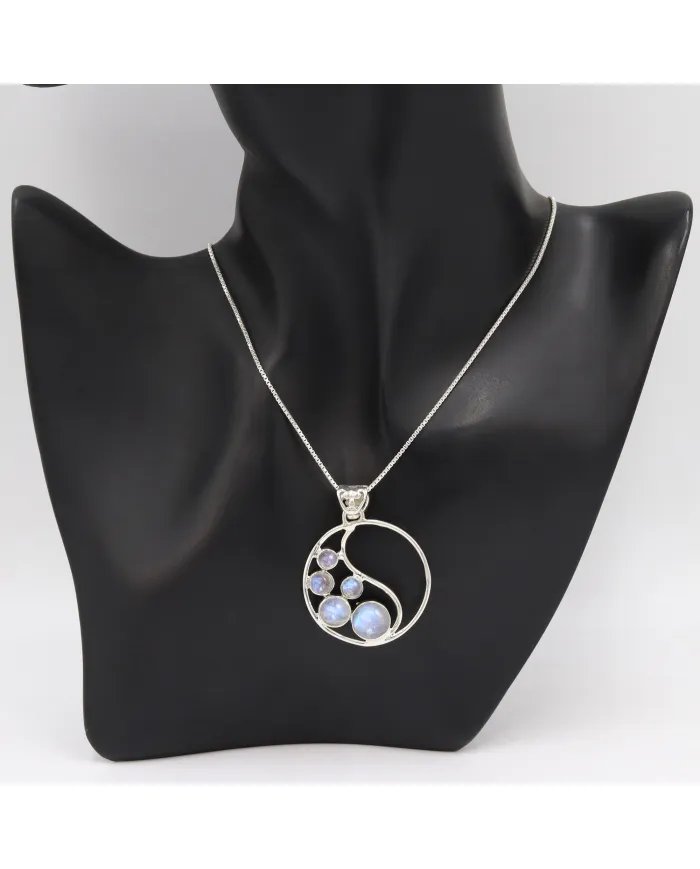 Rainbow Moonstone Pendant - 925 Sterling Silver Minimalist Necklace
