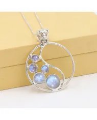 Rainbow Moonstone Pendant - 925 Sterling Silver Minimalist Necklace