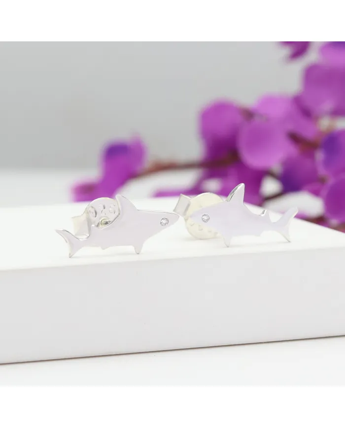 Swarovski Crystal Shark Stud Earrings, 925 Sterling Silver Jewelry