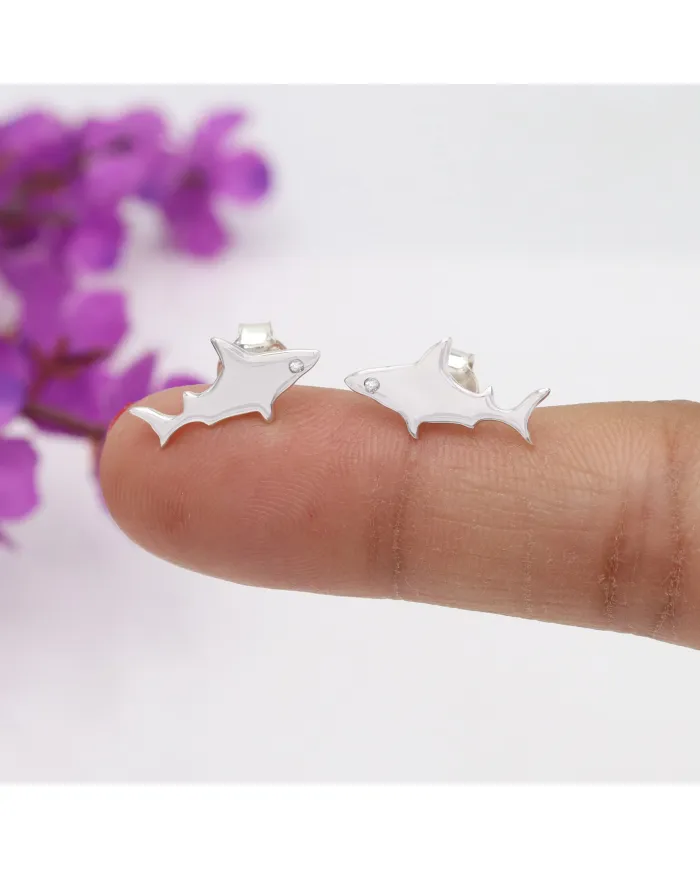 Swarovski Crystal Shark Stud Earrings, 925 Sterling Silver Jewelry