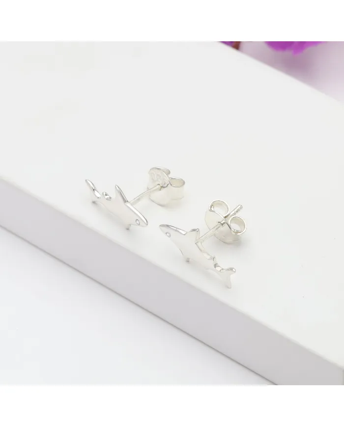 Swarovski Crystal Shark Stud Earrings, 925 Sterling Silver Jewelry