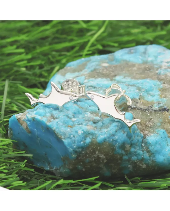 Swarovski Crystal Shark Stud Earrings, 925 Sterling Silver Jewelry