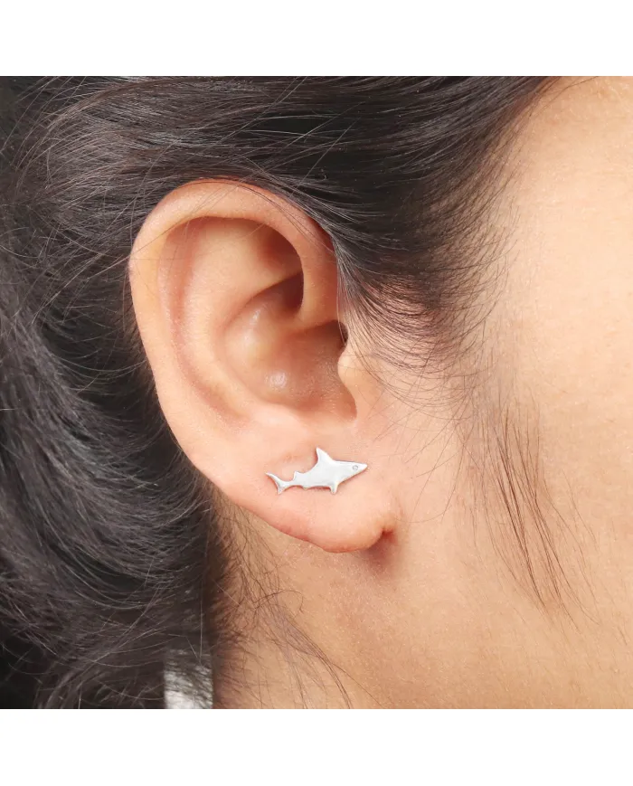 Swarovski Crystal Shark Stud Earrings, 925 Sterling Silver Jewelry