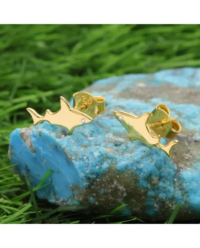18K Gold Plated Swarovski Crystal Shark Stud Earrings Silver Jewelry