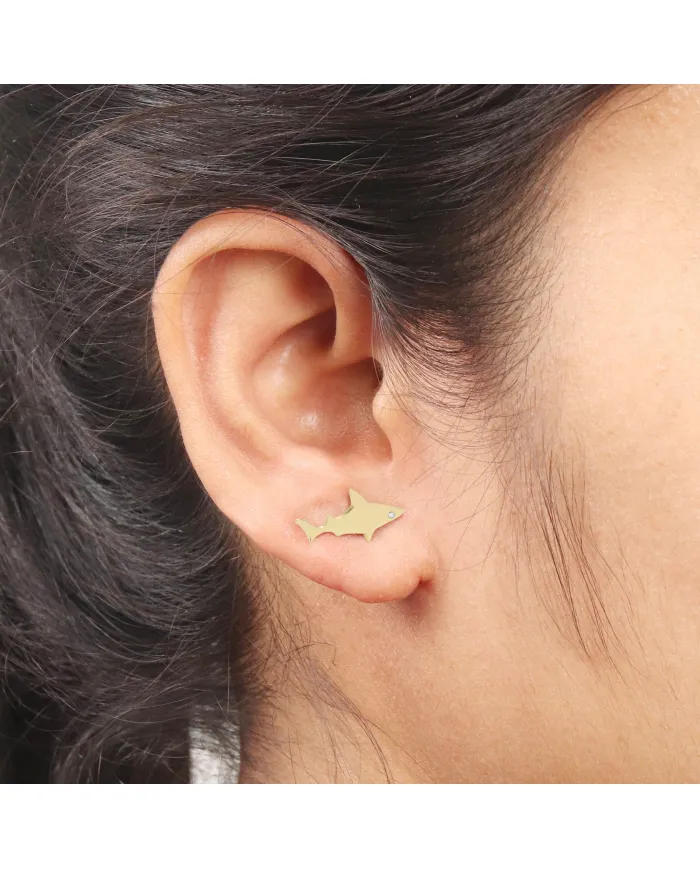 18K Gold Plated Swarovski Crystal Shark Stud Earrings Silver Jewelry