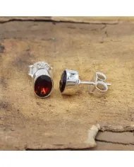 Garnet Stud Earrings - Handmade 925 Sterling Silver Mini Posts Jewelry