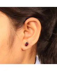 Garnet Stud Earrings - Handmade 925 Sterling Silver Mini Posts Jewelry