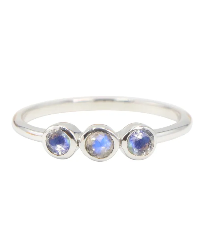 Rainbow Moonstone Half Eternity Ring | 925 Sterling Silver Jewelry