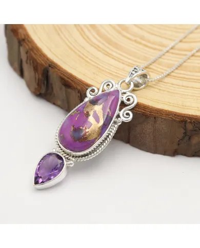 Turquoise and Amethyst Teardrop Pendant - Sterling Silver Birthstone Necklace For Her