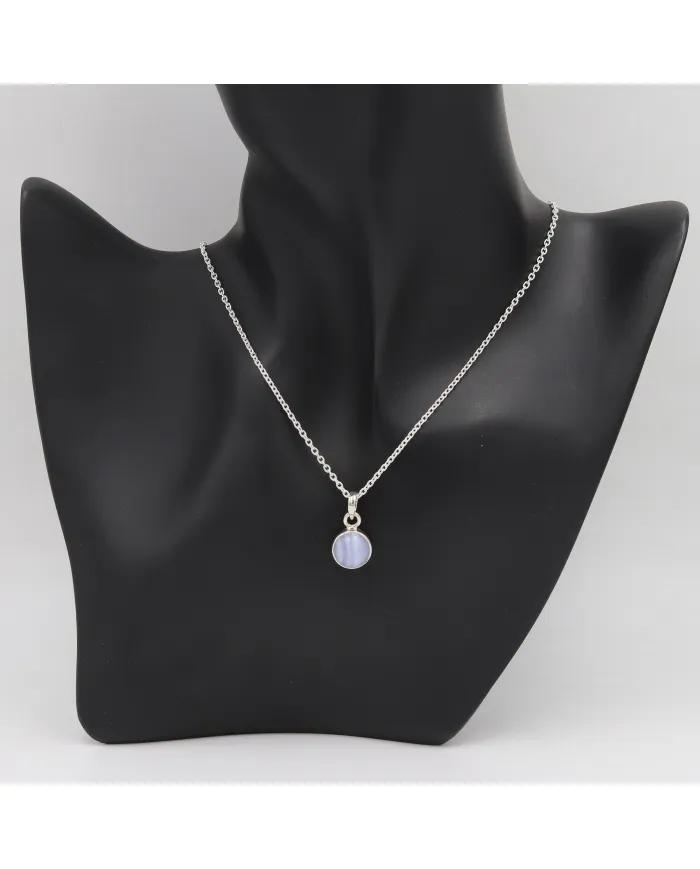 925 Sterling Silver Blue Lace Agate Pendant Necklace for Women