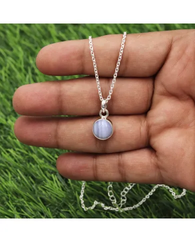925 Sterling Silver Blue Lace Agate Pendant Necklace for Women
