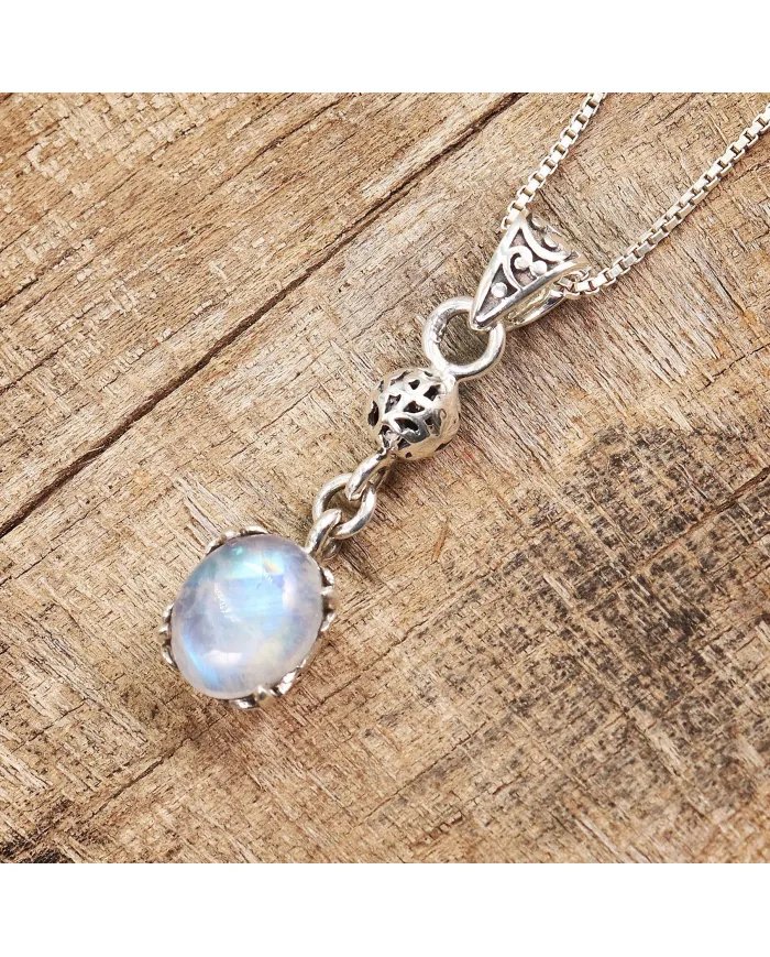 Rainbow Moonstone Pendant – Handmade 925 Sterling Silver Charm Jewelry