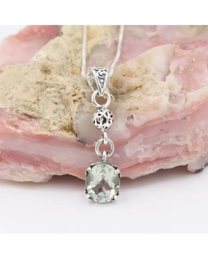 Green Amethyst Pendant Necklace – 925 Sterling Silver Charm Jewelry