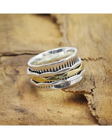 Brass Spinner Two Tone Ring – 925 Silver Meditation & Stress Relief Jewelry
