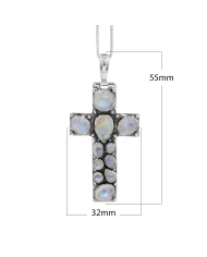 Rainbow Moonstone Cross Pendant Necklace - 925 Sterling Silver Jewelry