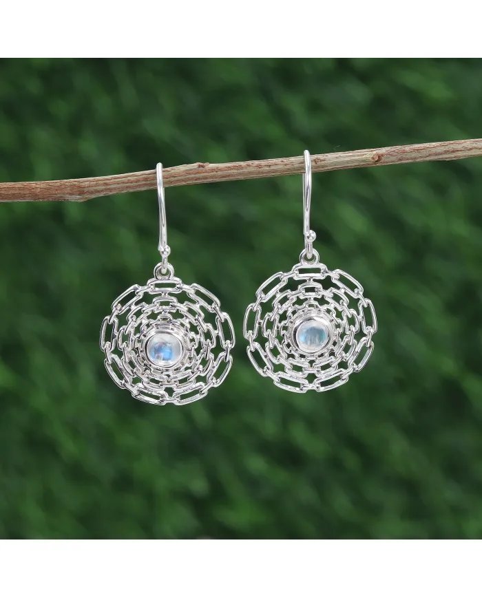 Rainbow Moonstone Flower Earrings - 925 Sterling Silver Dainty Jewelry