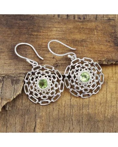 Natural Peridot Flower Earrings - 925 Sterling Silver Handmade Jewelry